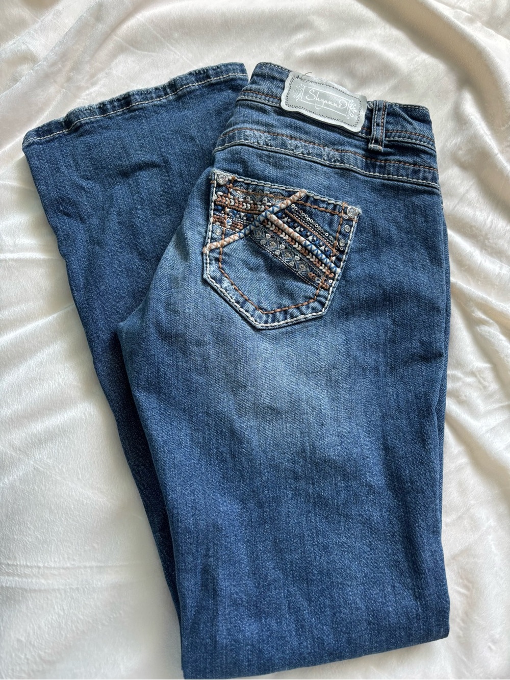 Shyanne Women's Blue Embroidered Rhinestone Shy Bootcut Jeans Sz:28x30 - Picture 4 of 13